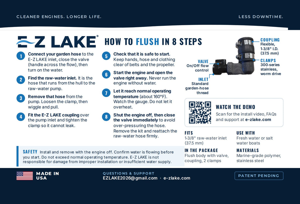 E-Z LAKE "No Fuss Flush" - The No-Fuss Way to Flush Your Inboard Marine Engine